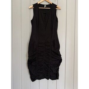 XCVI Dress L Large Black Sleeveless Ruched Lagenlook Travel Minimalist Keyhole